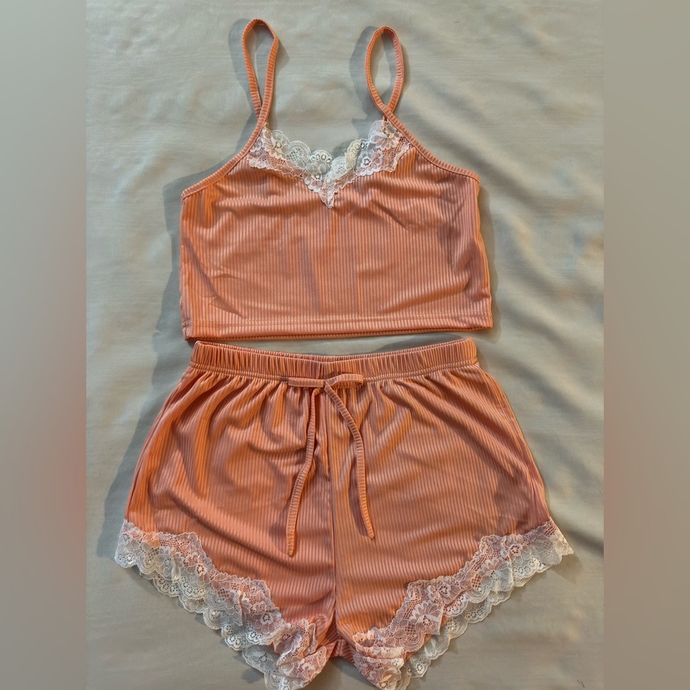 Women's Peach Lace Trim Sleepwear Set Size M